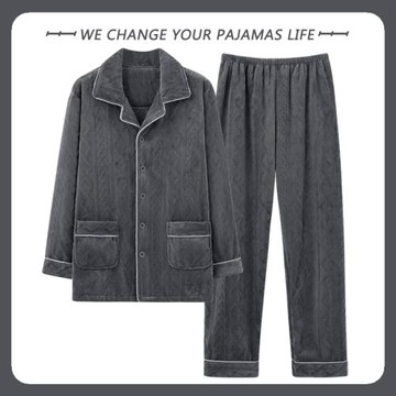 北極絨男士睡衣秋冬季加絨加厚珊瑚絨可外穿法蘭絨中年家居服套裝