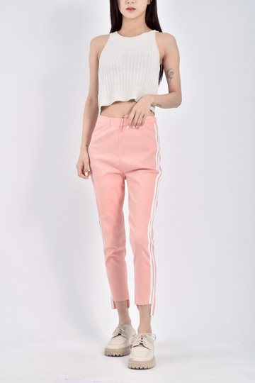 加購優惠(M) imoda質感鬆緊腰側條紋粉色長褲