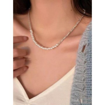 999純銀碎銀子珍珠項鏈女款2025新款爆款輕奢小眾吊墜鎖骨鏈禮物