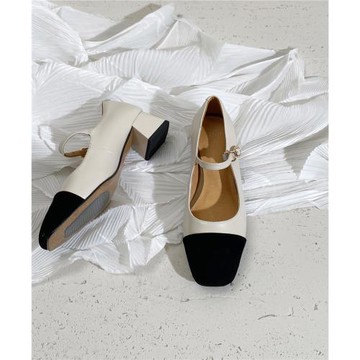 蓮花府邸美顏強推~2025春新款單鞋淺口拼色小香風瑪麗珍里外全皮