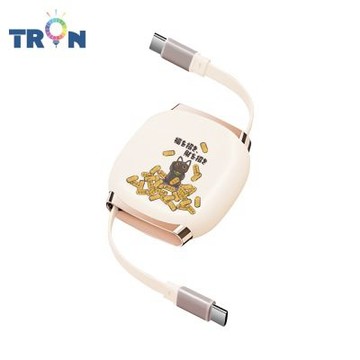 TRON 100W Type-C 伸縮快充線 1M 奶茶色 金幣招財貓系列-2 4檔長度調整 可充筆電 適用i15以上手機 平板
