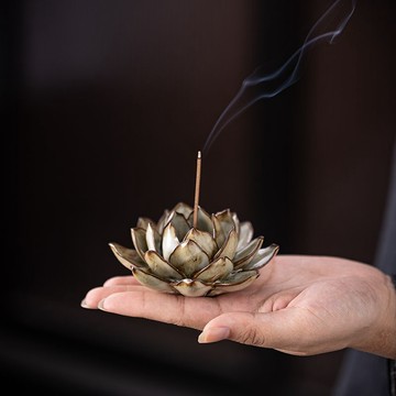 🏺手工蓮花香插 陶瓷窯變香爐 家用室內創意復古 線香香座香立 茶桌擺件 靜心必備 居家禪意擺件