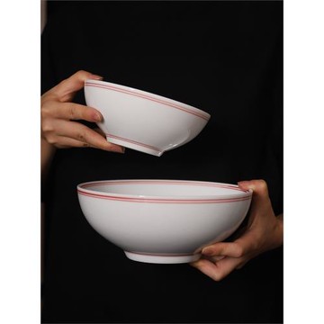 面碗中式傳統紅線陶瓷加厚菜碗景德鎮商用餐具加字logo餐廳用面碗