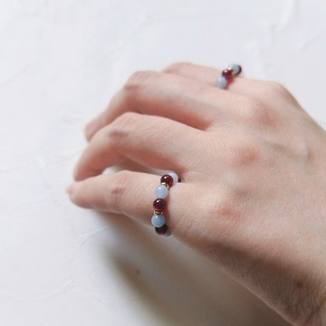 冬日絲絨天然晶石尾戒(石榴石.天使石)舒緩負能.活性.溝通.靈性