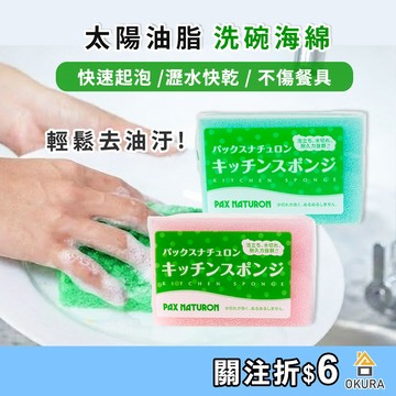 日本製 Pax Naturon 太陽油脂 洗碗海綿 1入 去油汙 菜瓜布 清潔海綿 廚房 海綿刷 碗盤刷 洗碗刷 百潔刷