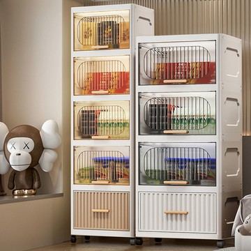 翻蓋式多層收納櫃零食儲物櫃廚房落地置物架家用收納箱臥室床頭櫃