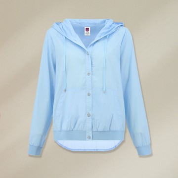 ILEY伊蕾 簡約質感純棉連帽遮陽長版外套(淺藍色；M-XL)1231014021