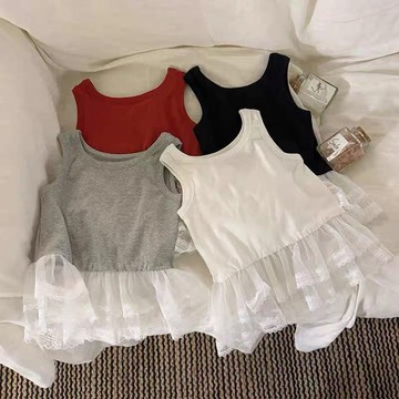 mori🎀mori兒童韓係疊穿背心春夏新款寶寶蕾絲拚紗無袖上衣女童內搭