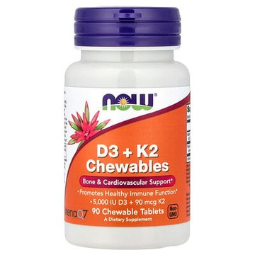 NOW Foods, D3 + K2 咀嚼片，90 片