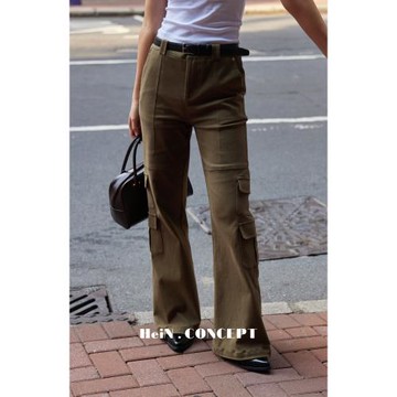 HeiNConcept 2024年秋季新款軍綠色直筒工裝長褲闊腿顯瘦休閑褲女