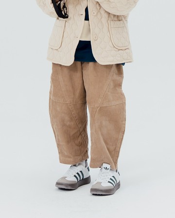 童裝 剪接坑條絨面長褲 兩色售 M/L/XL