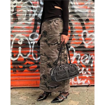 CRANK韓國設計師品牌2023春季休閑印花縫線環單肩手提包