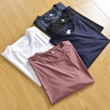 速干王者！冰涼透氣四面彈力！外貿男裝工廠夏季休閑條紋短袖T恤