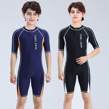 男童泳衣男孩短袖連體青少年中大童學生專業訓練兒童防曬游泳套裝