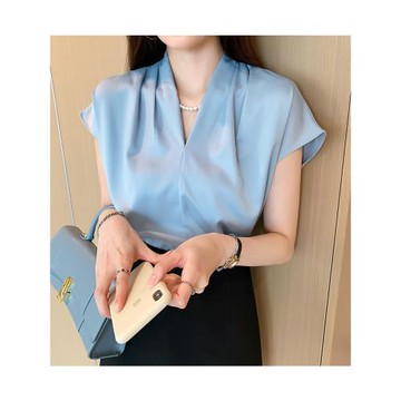 高級感緞面雪紡襯衫女2025冬季新款時尚小個子設計感小眾短袖上衣