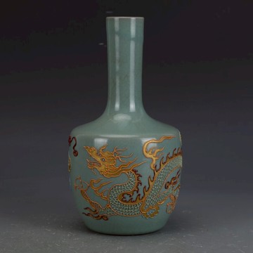宋汝窯歷粉戕金龍紋紙垂瓶古董古玩收藏真品瓷器中國風花瓶老物件