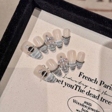 ✨Hannah✨藝禾純手工【酷辣鱷魚紋】高級辣妹酷辣黑白鱷魚紋法式邊穿戴甲美甲師藝禾 PANH