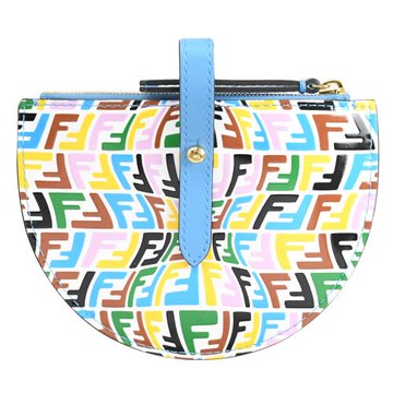 FENDI 8M0457 撞色滿版LOGO印花拉鍊零錢包.藍白