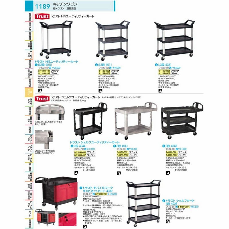 100％安い トラスト シェルフカート 4段 4026 62-6590-60