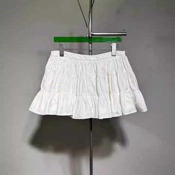 夏季新款小眾設計  短款低腰碎褶蓬蓬裙(帶安全褲）黑色/白色鑫弘-素時衣櫥