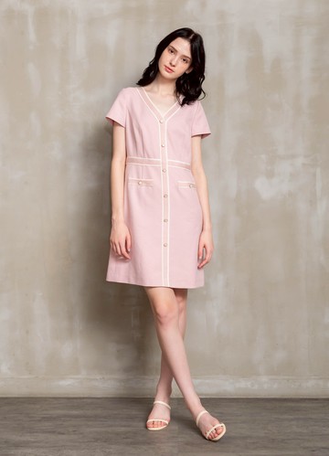 知微漫想Ｖ領織帶飾洋裝