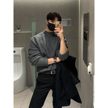 davidme深灰色半高領毛衣男士春秋內搭高級感加厚中領打底針織衫