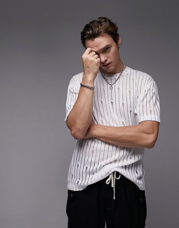 Topman oversized fit t-shirt with ladder in white