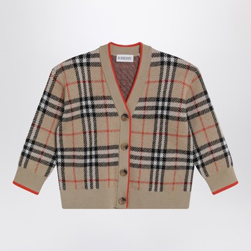 Beige wool cardigan with Check motif