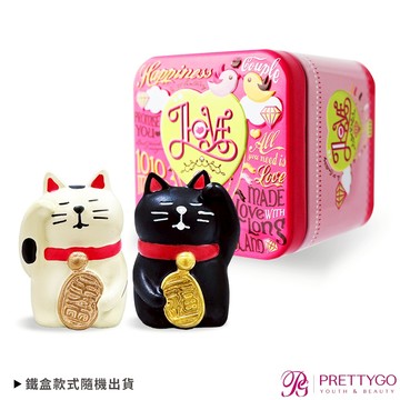 O'Pretty 歐沛媞 日式招財貓擺飾-白+黑 附祝福鐵盒【美麗購】