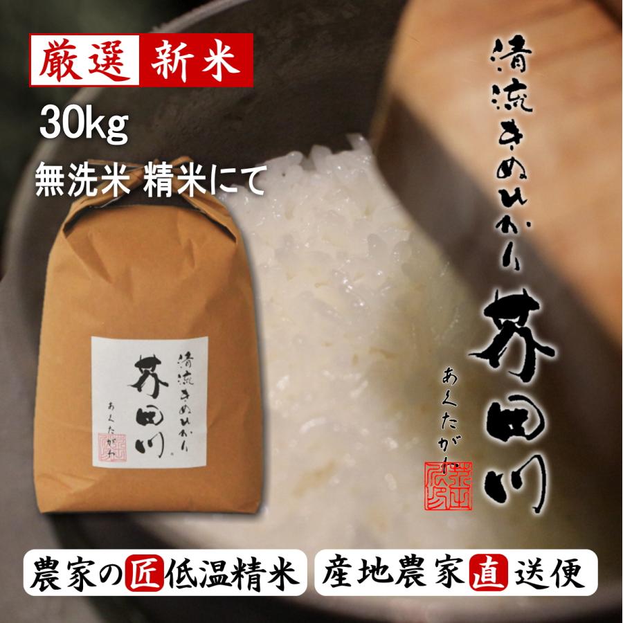 新米 お米 30kg 送料無料 無洗米 精米にて 令和5年産 清流きぬひかり芥田川 農家直送 米農家の低温精米 お米ギフト 贈答