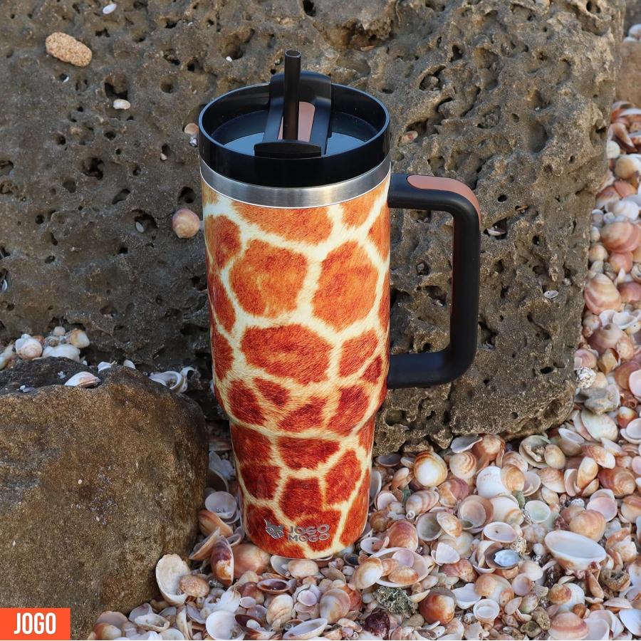 Simply Modern 40 oz Tumbler with Simple Handle and Straw Giraffe   Rambler Insulated Cup   Iced Coffee Stainless Steel Travel Mug   40oz Animal Pri