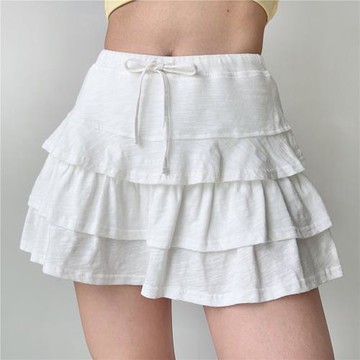 Go Girl Go自制歐美風層次感花邊系帶蛋糕短裙夏季裙褲a字半身裙