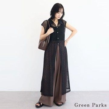 〈Green Parks〉氣質蕾絲翻領長版背心