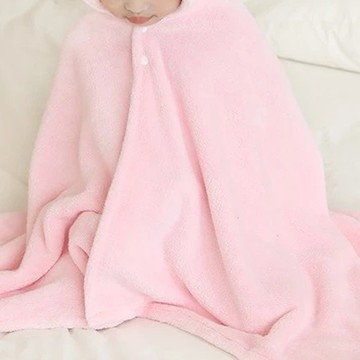 愛北鼻 兒童珊瑚絨連帽浴巾 140 x 70cm  粉兔子  1條