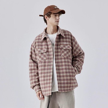 綠色格子襯衫棉衣 男士加厚外套  冬季棉服