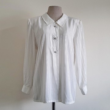 M 號 復古風 白色金屬條紋 女款長袖襯衫