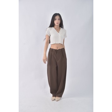 (S) 【國泰航空永續合作】gu高腰寬版棕色長褲二手衣