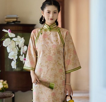 【七彩牡丹】 新中式復古/古法雙襟倒大袖旗袍