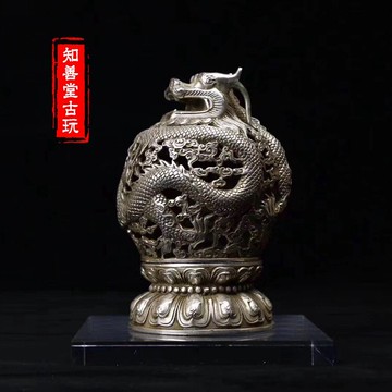 熱賣古玩銅器收藏 仿古黃銅風水工藝品擺件 家居裝飾 盤龍香熏爐