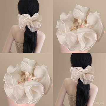 高級感超大號花邊大腸髮圈女2025新款氣質優雅泡泡圈頭繩髮繩頭花