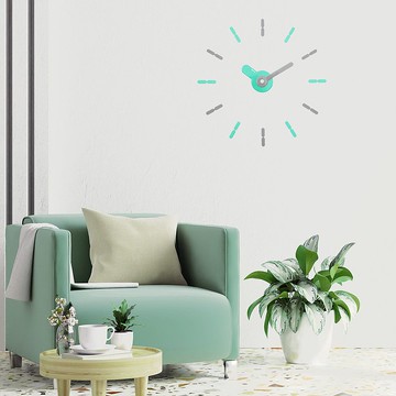 V1M免打孔掛鐘，薄荷灰色，撕掉背膠即可粘貼，根據圖案安裝56-60公分。