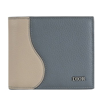 Christian Dior Saddle 浮雕LOGO馬鞍造型對開零錢短夾.灰