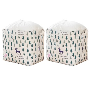 葉子小舖 手提棉麻 束口衣物棉被收納袋2件組 特大號 100L  1組  顏色隨機