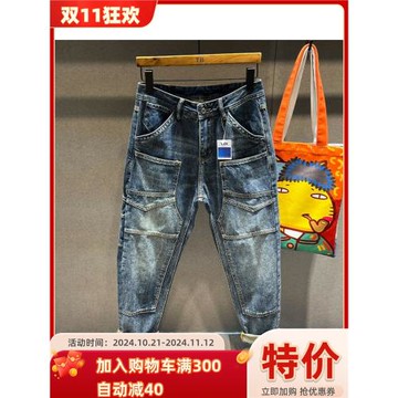 春秋季新款美式復古老爹哈倫工裝牛仔褲男寬松直筒潮牌ins高街潮