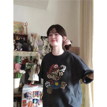 潮牌歐貨正肩復古chic短袖t恤