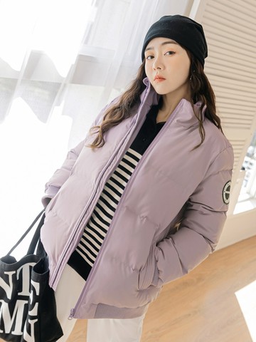 率性純色防潑水保暖高領鋪棉外套