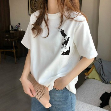 夏季短袖女 大碼上衣 女裝 純棉短袖 t恤女 正肩短袖 t恤上衣 設計感短袖 寬鬆遮肚上衣 百搭上衣 短袖女 圓領短袖