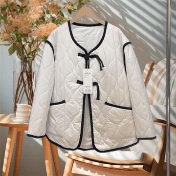 D142棉衣 2023秋款淑女中國風盤扣撞色邊絎縫薄款棉服外套0.52