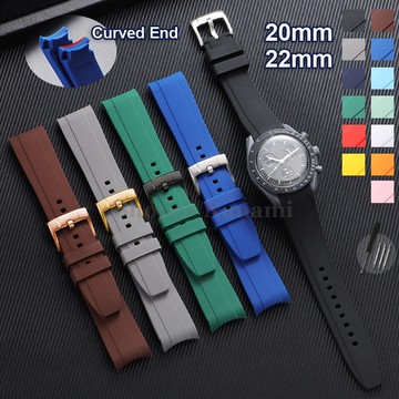 彎曲末端高品質矽膠錶帶 20 毫米 22 毫米適用於歐米茄 X SWATCH手錶軟橡膠防水運動男士女士腕帶手鍊