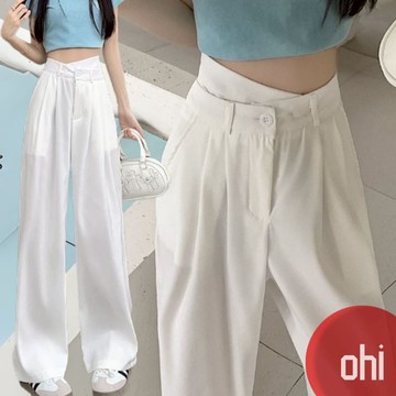 【ohi】垂感西裝褲 高腰顯瘦設計感 休閒直筒褲 女生長褲 休閒長褲 褲子 女裝 休閒褲 長褲 GPS383